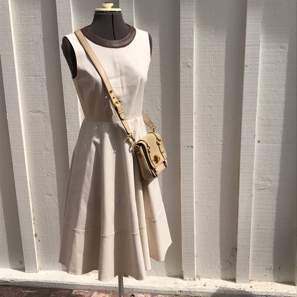 Leather Trim Flared Dress 